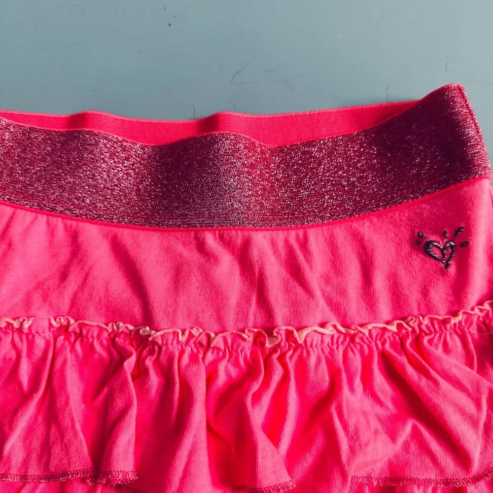 Justice Girls Size 8 Pink Ruffle Skort Sparkle Waist Tiered Skirt Shorts